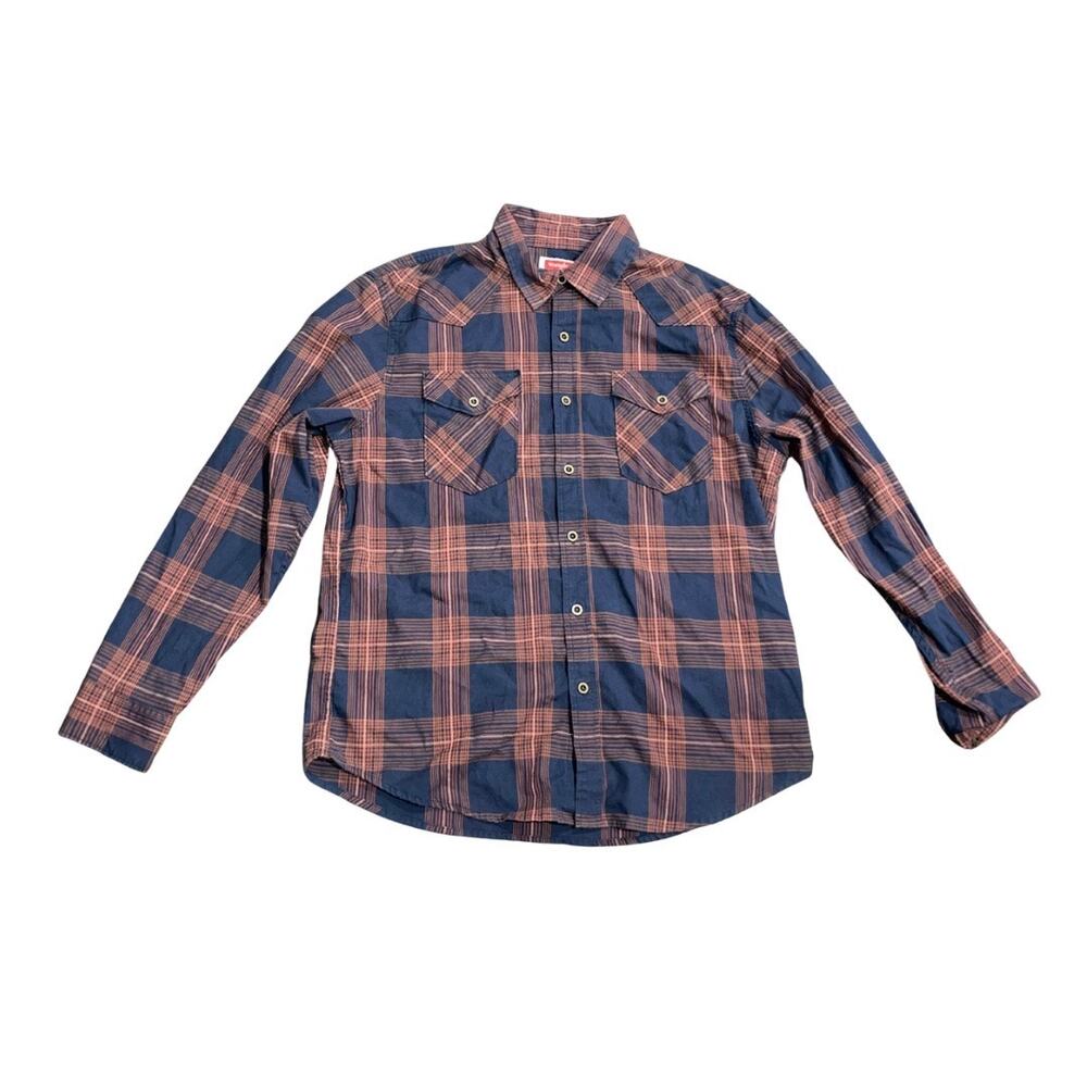 Wrangler Long Sleeve Flannel Button Shirt SZ L Western Rancher Cowboy Rodeo